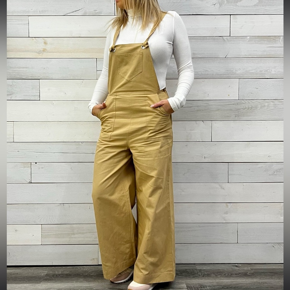 Tan Wide-Leg Canvas Overalls